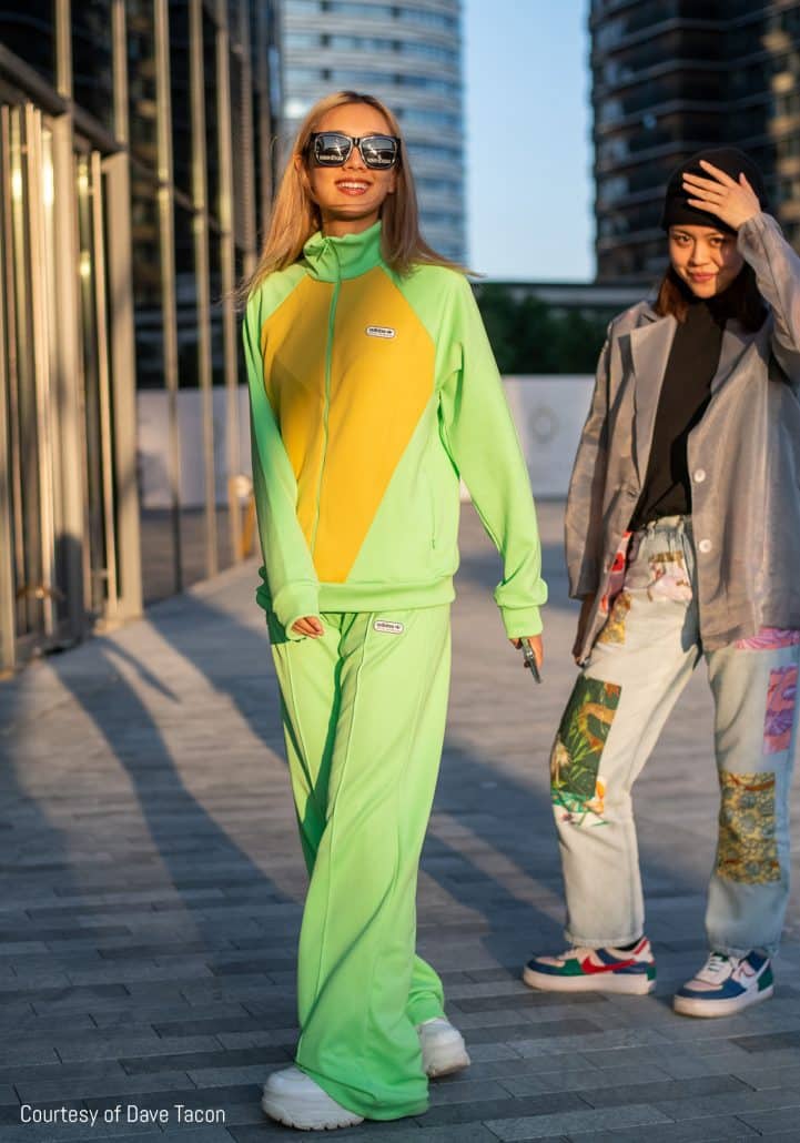 Model in a lime green tracksuit by Dave Tacon at Shanghai Fashion Week SS21