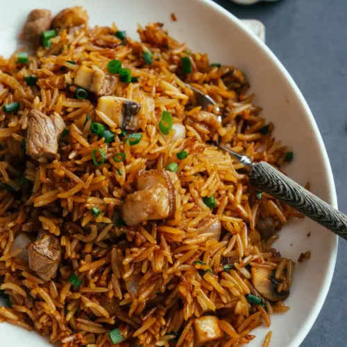 beef and button mushrooms fried rice | chinasichuanfood.com