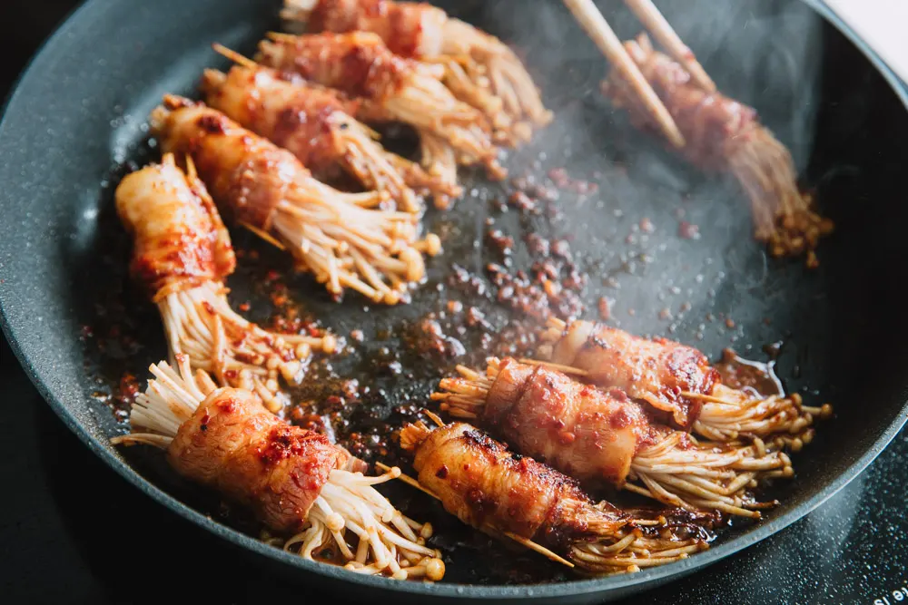 enoki mushroom wrapped by bacon|chinasichuanfood.co