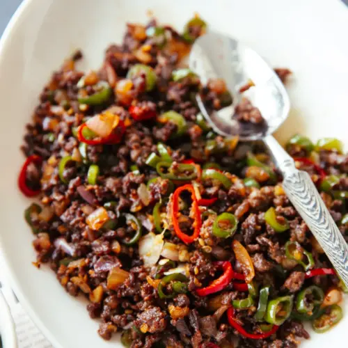 spicy minced beef stir fry | chinasichuanfood.com